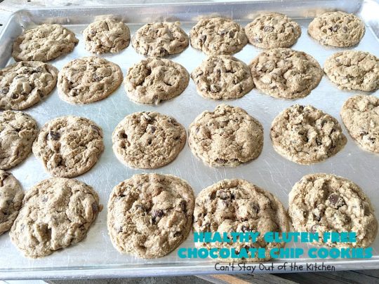 Healthy Gluten Free Chocolate Chip Cookies | Can't Stay Out of the Kitchen | these fantastic #chocolatechipcookies are made with #Krusteaz #glutenfree flour & coconut sugar. It's hard to believe this amazing #dessert is gluten free. #tailgating #chocolate #cookie