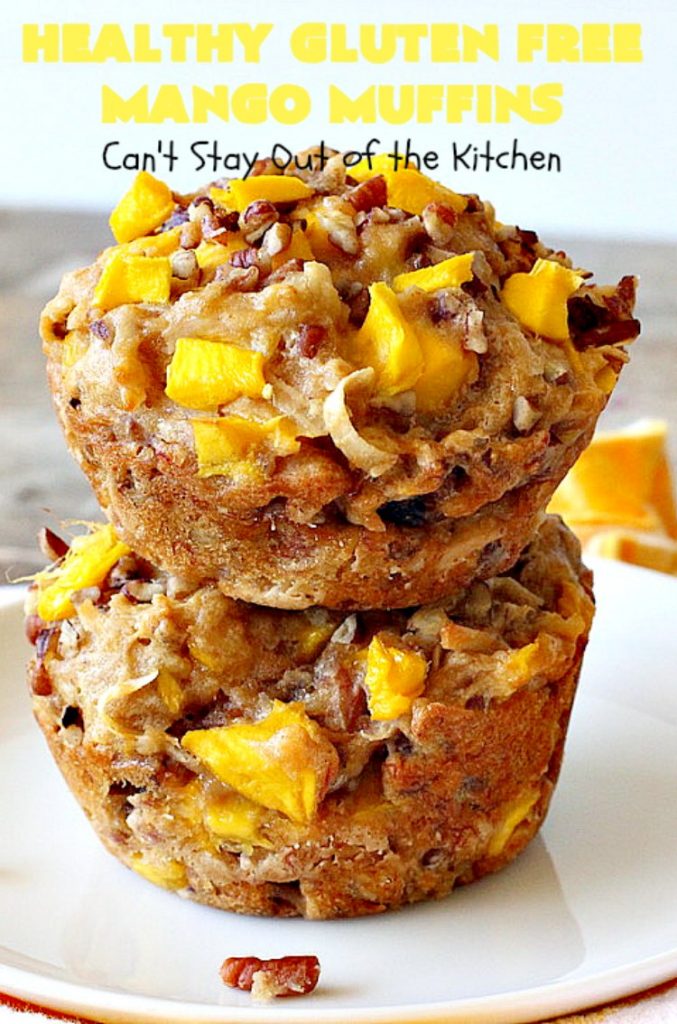 Healthy Gluten Free Mango Muffins | Can't Stay Out of the Kitchen | these amazing #mango #muffins use #glutenfree flour & coconut sugar. They're a fantastic alternative to regular muffins. Great for a #holiday #breakfast like #MothersDay or #FathersDay, too.