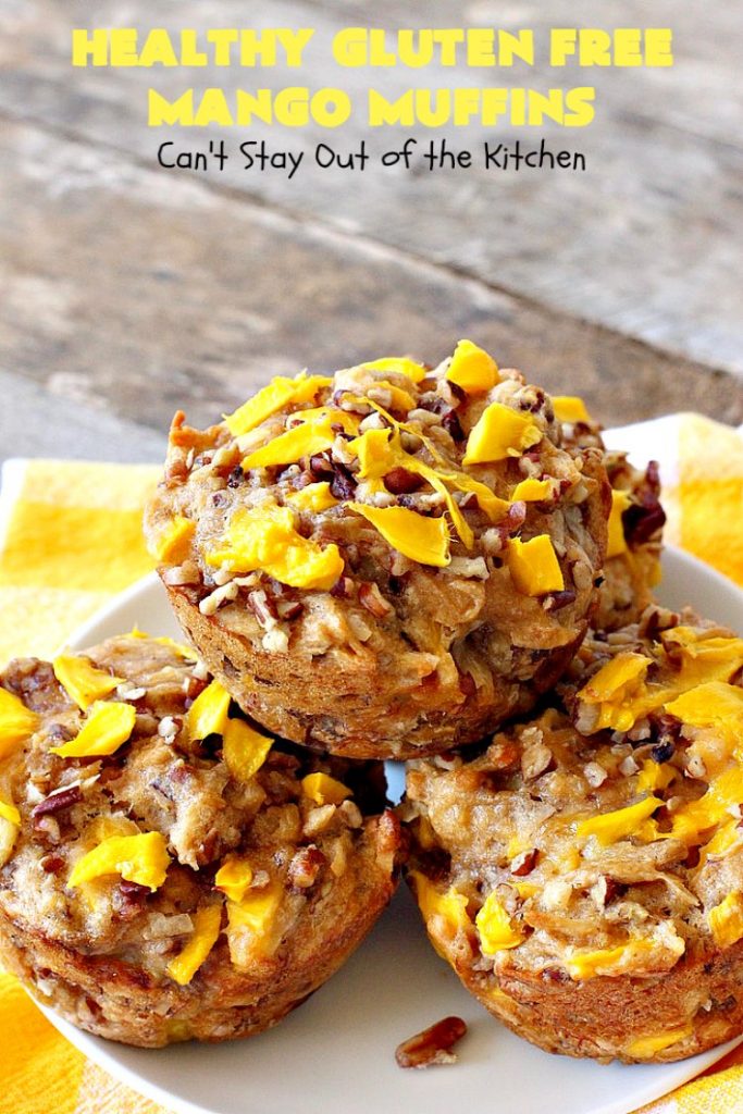 Healthy Gluten Free Mango Muffins | Can't Stay Out of the Kitchen | these amazing #mango #muffins use #glutenfree flour & coconut sugar. They're a fantastic alternative to regular muffins. Great for a #holiday #breakfast like #MothersDay or #FathersDay, too.