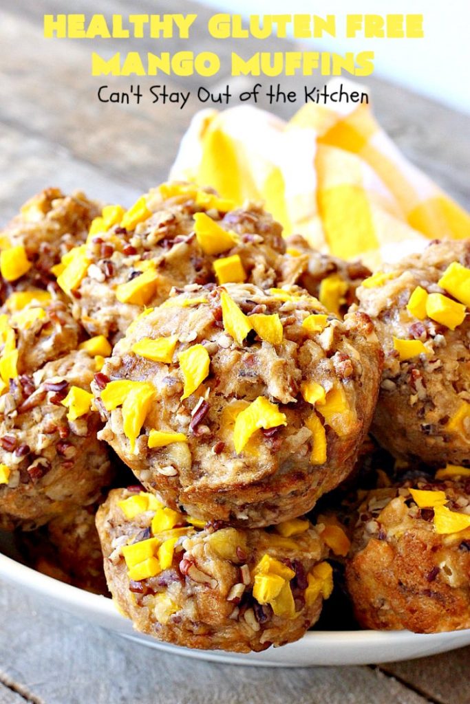 Healthy Gluten Free Mango Muffins | Can't Stay Out of the Kitchen | these amazing #mango #muffins use #glutenfree flour & coconut sugar. They're a fantastic alternative to regular muffins. Great for a #holiday #breakfast like #MothersDay or #FathersDay, too.