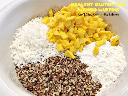 Healthy Gluten Free Mango Muffins | Can't Stay Out of the Kitchen | these amazing #mango #muffins use #glutenfree flour & coconut sugar. They're a fantastic alternative to regular muffins. Great for a #holiday #breakfast like #MothersDay or #FathersDay, too.