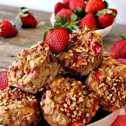 Healthy Gluten Free Strawberry Banana Muffins | Can't Stay Out of the Kitchen | We loved how these amazing #muffins turned out. They're filled with #bananas #strawberries & #pecans & made with #glutenfree flour & coconut sugar. Perfect for a #holiday #breakfast like #MothersDay or #FathersDay.