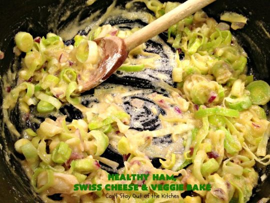 Healthy Ham, Swiss Cheese and Veggie Bake | Can't Stay Out of the Kitchen | this healthier version of #Ham and #Noodle #casserole uses a lot of fresh and frozen #veggies along with #GlutenFree #noodles and GF Flour in the sauce. If you're trying to eliminate canned soups from your diet, this one-dish meal is for you! It's also s a terrific way to use up leftover #holiday ham from #Thanksgiving or #Christmas. #pasta #SwissCheese #HamCasserole #HealthyHamSwissCheeseAndVeggieBake