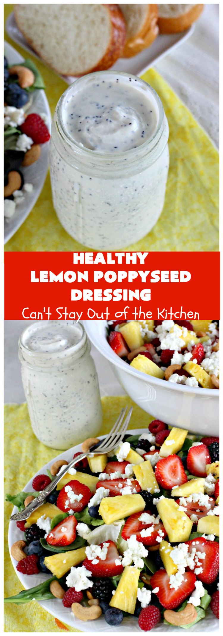 Healthy Lemon Poppyseed Dressing | Can't Stay Out of the Kitchen | this fantastic #SaladDressing just pops with #lemon flavor. Terrific for any kind of #salad #recipe. Made healthier with #GreekYogurt & #honey. #GlutenFree #Poppyseeds #HealthyLemonPoppyseedDressing