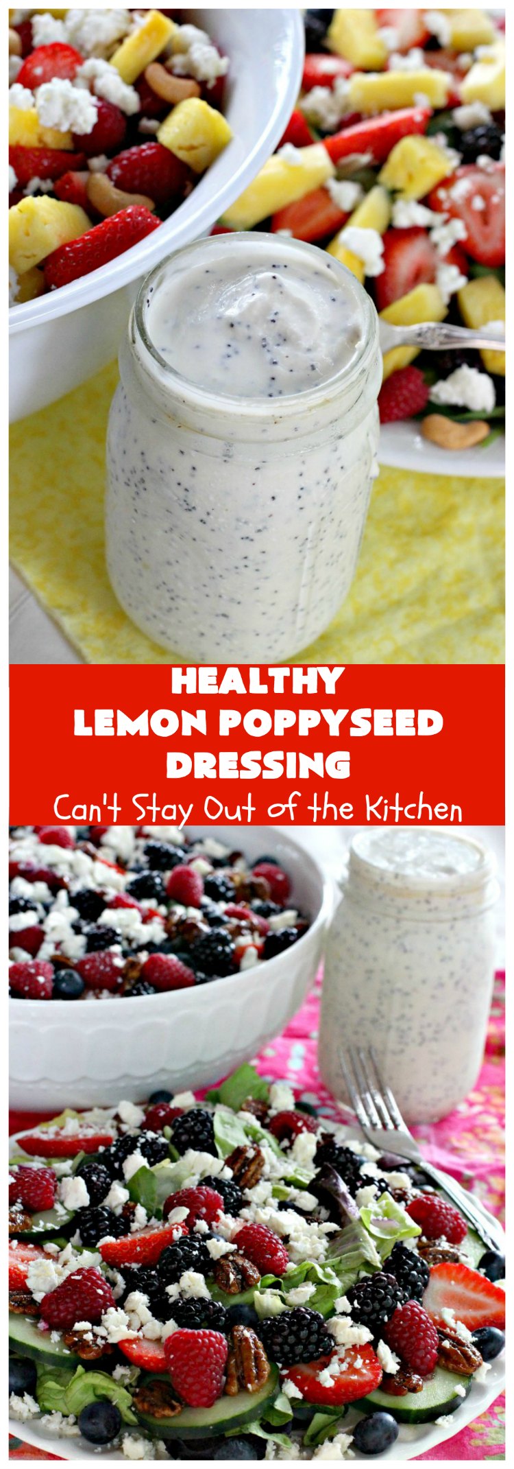 Healthy Lemon Poppyseed Dressing | Can't Stay Out of the Kitchen | this fantastic #SaladDressing just pops with #lemon flavor. Terrific for any kind of #salad #recipe. Made healthier with #GreekYogurt & #honey. #GlutenFree #Poppyseeds #HealthyLemonPoppyseedDressing