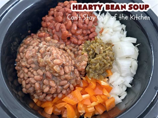 Hearty Bean Soup | Can't Stay Out of the Kitchen | This scrumptious #soup is chocked full of 8 different kinds of #beans. It's hearty & delicious & makes enough to serve a crowd. Great for #tailgating parties. #HeartyBeanSoup