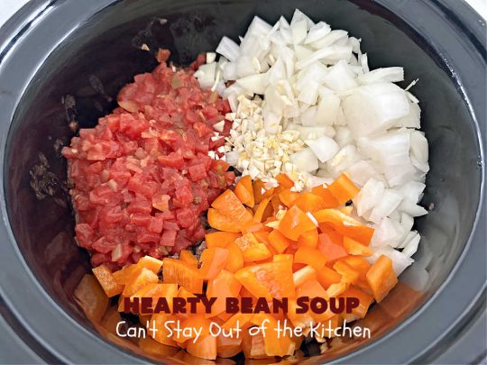 Hearty Bean Soup | Can't Stay Out of the Kitchen | This scrumptious #soup is chocked full of 8 different kinds of #beans. It's hearty & delicious & makes enough to serve a crowd. Great for #tailgating parties. #HeartyBeanSoup