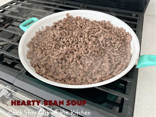 Hearty Bean Soup | Can't Stay Out of the Kitchen | This scrumptious #soup is chocked full of 8 different kinds of #beans. It's hearty & delicious & makes enough to serve a crowd. Great for #tailgating parties. #HeartyBeanSoup