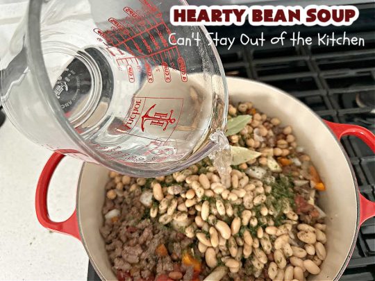 Hearty Bean Soup | Can't Stay Out of the Kitchen | This scrumptious #soup is chocked full of 8 different kinds of #beans. It's hearty & delicious & makes enough to serve a crowd. Great for #tailgating parties. #HeartyBeanSoup