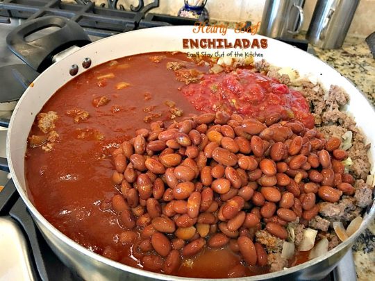 Hearty Beef Enchiladas | Can't Stay Out of the Kitchen | quick & easy #beef and bean #enchiladas with #salsa and enchilada sauce. #TexMex