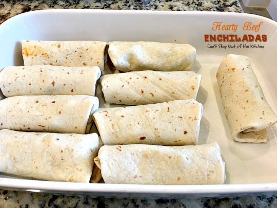Hearty Beef Enchiladas | Can't Stay Out of the Kitchen | quick & easy #beef and bean #enchiladas with #salsa and enchilada sauce. #TexMex