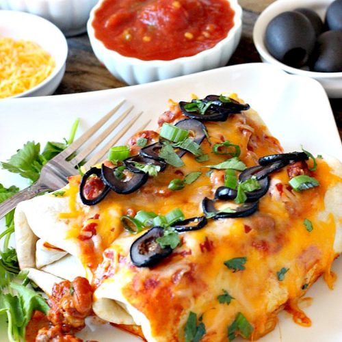 Hearty Beef Enchiladas | Can't Stay Out of the Kitchen | quick & easy #beef and bean #enchiladas with #salsa and enchilada sauce. #TexMex