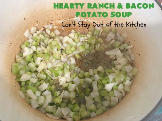 Hearty Ranch and Bacon Potato Soup | Can't Stay Out of the Kitchen | this is a fantastic #PotatoSoup #recipe that includes #bacon, #RanchDressingMix, #CheddarCheese, & of course, #potatoes! It's creamy, scrumptious, comfort food that's terrific served with #HomemadeRolls! Totally hearty, filling & satisfying #soup. #Ranch makes it even better. #HeartyRanchAndBaconPotatoSoup