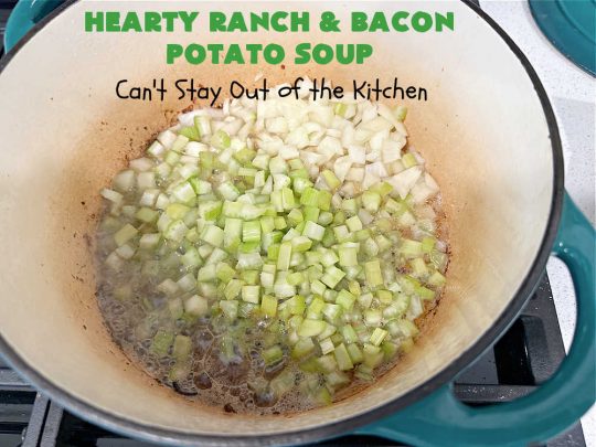 Hearty Ranch and Bacon Potato Soup | Can't Stay Out of the Kitchen | this is a fantastic #PotatoSoup #recipe that includes #bacon, #RanchDressingMix, #CheddarCheese, & of course, #potatoes! It's creamy, scrumptious, comfort food that's terrific served with #HomemadeRolls! Totally hearty, filling & satisfying #soup. #Ranch makes it even better. #HeartyRanchAndBaconPotatoSoup