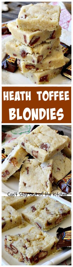 Heath Toffee Blondies | Can't Stay Out of the Kitchen | these amazing #cookies use #HeathToffeeBars so they're filled with #chocolate & #toffee. So, so good! #dessert