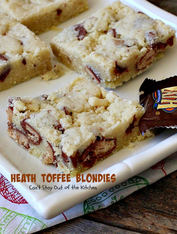 Heath Toffee Blondies | Can't Stay Out of the Kitchen | these amazing #cookies use #HeathToffeeBars so they're filled with #chocolate & #toffee. So, so good! #dessert