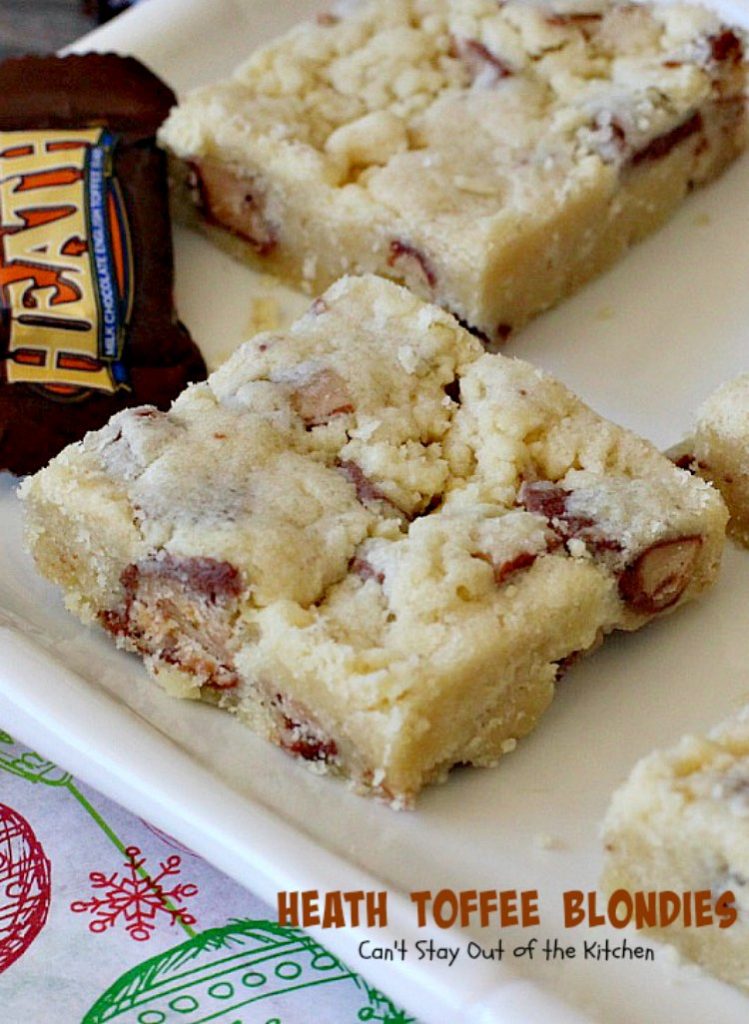Heath Toffee Blondies | Can't Stay Out of the Kitchen | these amazing #cookies use #HeathToffeeBars so they're filled with #chocolate & #toffee. So, so good! #dessert