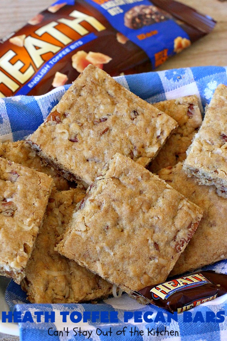 Heath Toffee Pecan Bars | Can't Stay Out of the Kitchen | these #cookies simply explode with flavor & crunchiness by using #HeathEnglishToffeeBits & #pecans. #tailgating #dessert #HeathToffeeBitsDessert #ToffeeDessert #HeathToffeePecanBars #holiday #HolidayDessert