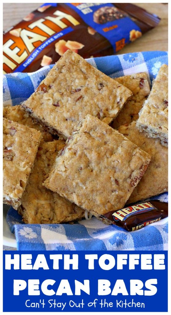 Heath Toffee Pecan Bars | Can't Stay Out of the Kitchen | these #cookies simply explode with flavor & crunchiness by using #HeathEnglishToffeeBits & #pecans. #tailgating #dessert #HeathToffeeBitsDessert #ToffeeDessert #HeathToffeePecanBars #holiday #HolidayDessert