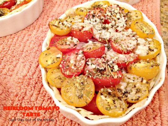 Heirloom Tomato Tarts | Can't Stay Out of the Kitchen | these fantastic #tarts use baby Heirloom #Tomatoes, four kinds of #cheese & they're seasoned to perfection. They're so mouthwatering your family will want you to make them often! #Asiago #Parmesan #Fontina #Romano #mushrooms #HeirloomTomatoes #TomatoPie #HeirloomTomatoTarts