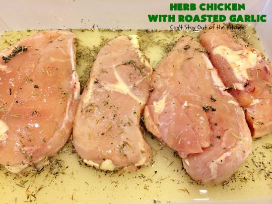 Herb Chicken with Roasted Garlic | Can't Stay Out of the Kitchen | this wonderful #chicken #maindish is so quick & easy, making it the perfect #recipe for week night suppers. #Healthy, #LowCalorie, #CleanEating & #glutenfree. #Garlic #GarlicChicken