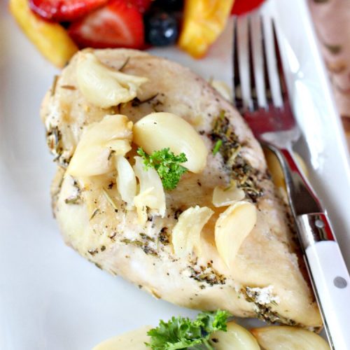 Herb Chicken with Roasted Garlic | Can't Stay Out of the Kitchen | this wonderful #chicken #maindish is so quick & easy, making it the perfect #recipe for week night suppers. #Healthy, #LowCalorie, #CleanEating & #glutenfree. #Garlic #GarlicChicken