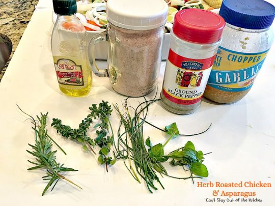 Herb Roasted Chicken and Asparagus | Can't Stay Out of the Kitchen | delicious one-dish #chicken entree with lots of #veggies including #asparagus and cooked in a tasty vinaigrette. Great company dinner.