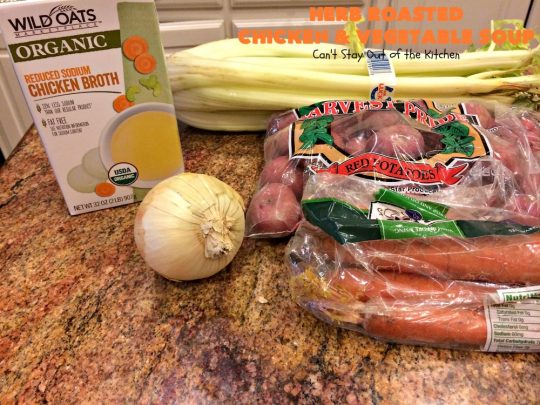 Herb Roasted Chicken and Vegetable Soup | Can't Stay Out of the Kitchen | This amazing #chicken #soup is filled with #potatoes, #carrots, #greenbeans, #corn & a lovely garlic & rosemary seasoning. It's perfect comfort food for fall. This hearty, filling & satisfying entree is also incredibly easy since it's made in the #crockpot. #glutenfree #slowcooker