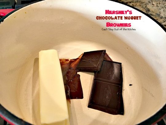 Hershey's Chocolate Nugget Brownies | Can't Stay Out of the Kitchen | these #brownies are awesome! They're filled with #Hershey's nuggets & topped with a #chocolate #fudge icing. Rich, decadent, amazing #dessert!