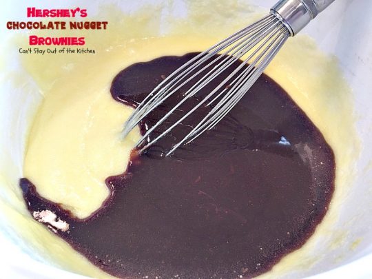 Hershey's Chocolate Nugget Brownies | Can't Stay Out of the Kitchen | these #brownies are awesome! They're filled with #Hershey's nuggets & topped with a #chocolate #fudge icing. Rich, decadent, amazing #dessert!