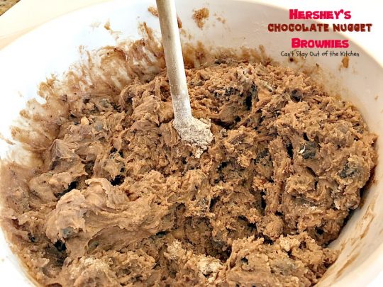 Hershey's Chocolate Nugget Brownies | Can't Stay Out of the Kitchen | these #brownies are awesome! They're filled with #Hershey's nuggets & topped with a #chocolate #fudge icing. Rich, decadent, amazing #dessert!