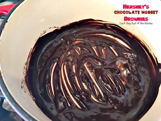 Hershey's Chocolate Nugget Brownies | Can't Stay Out of the Kitchen | these #brownies are awesome! They're filled with #Hershey's nuggets & topped with a #chocolate #fudge icing. Rich, decadent, amazing #dessert!