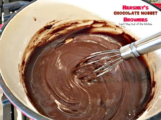 Hershey's Chocolate Nugget Brownies | Can't Stay Out of the Kitchen | these #brownies are awesome! They're filled with #Hershey's nuggets & topped with a #chocolate #fudge icing. Rich, decadent, amazing #dessert!