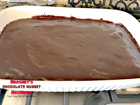 Hershey's Chocolate Nugget Brownies | Can't Stay Out of the Kitchen | these #brownies are awesome! They're filled with #Hershey's nuggets & topped with a #chocolate #fudge icing. Rich, decadent, amazing #dessert!