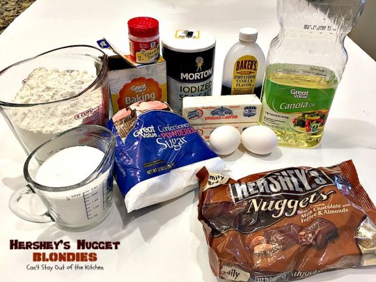 Hershey's Nugget Blondies | Can't Stay Out of the Kitchen | these marvelous #cookies include #HersheysNuggets for a heavenly #chocolate flavor. #dessert