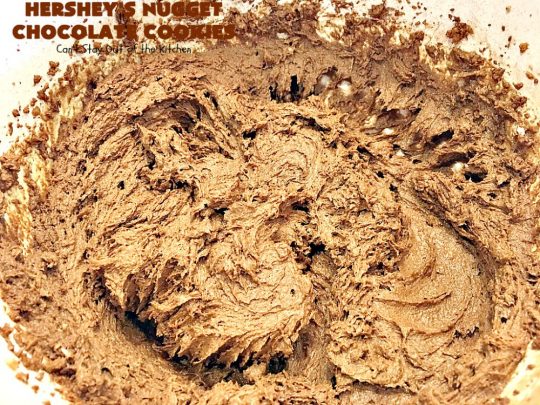 Hershey's Nugget Chocolate Cookies | Can't Stay Out of the Kitchen | these fantastic #chocolate #cookies have #HersheysNuggets added to the dough. Terrific way to use up #Halloween candy. #dessert