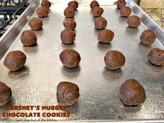 Hershey's Nugget Chocolate Cookies | Can't Stay Out of the Kitchen | these fantastic #chocolate #cookies have #HersheysNuggets added to the dough. Terrific way to use up #Halloween candy. #dessert