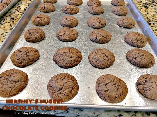 Hershey's Nugget Chocolate Cookies | Can't Stay Out of the Kitchen | these fantastic #chocolate #cookies have #HersheysNuggets added to the dough. Terrific way to use up #Halloween candy. #dessert