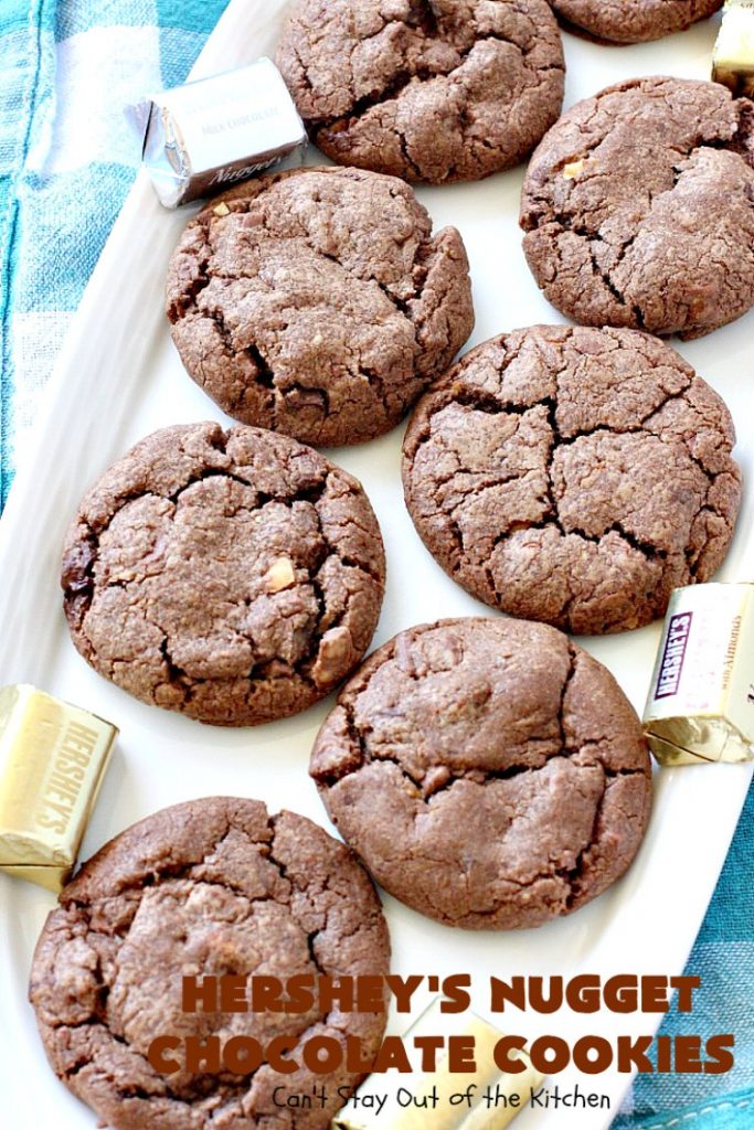 Hershey's Nugget Chocolate Cookies | Can't Stay Out of the Kitchen | these fantastic #chocolate #cookies have #HersheysNuggets added to the dough. Terrific way to use up #Halloween candy. #dessert