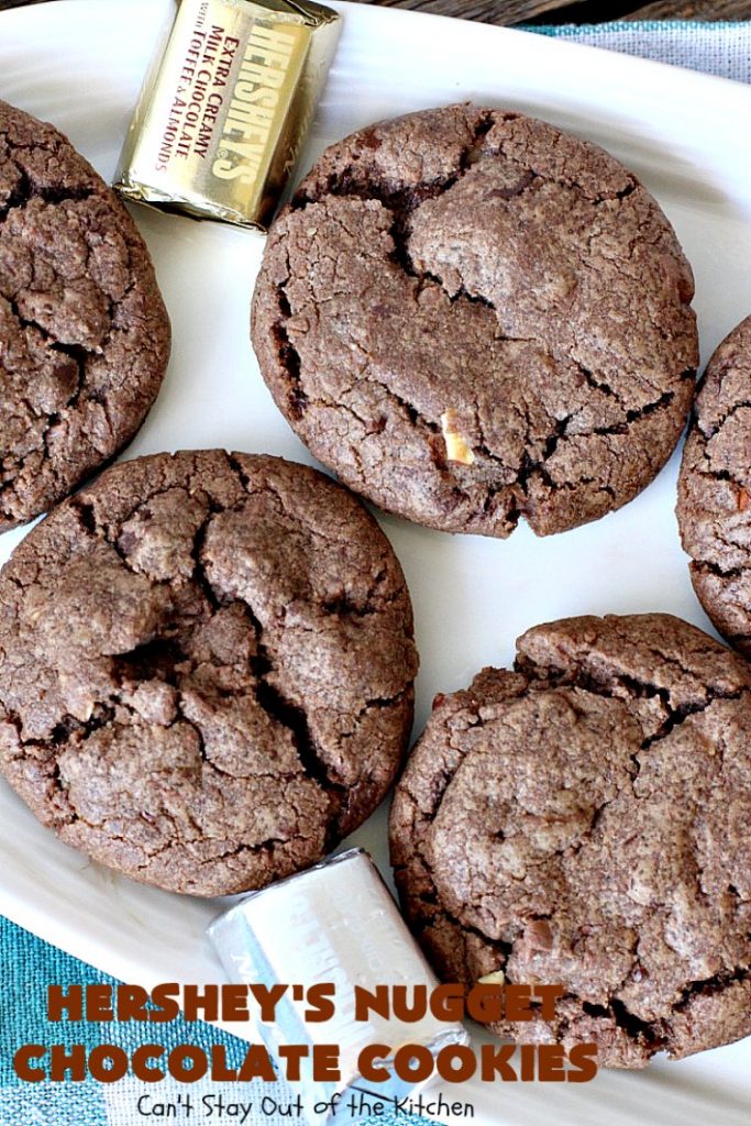 Hershey's Nugget Chocolate Cookies | Can't Stay Out of the Kitchen | these fantastic #chocolate #cookies have #HersheysNuggets added to the dough. Terrific way to use up #Halloween candy. #dessert
