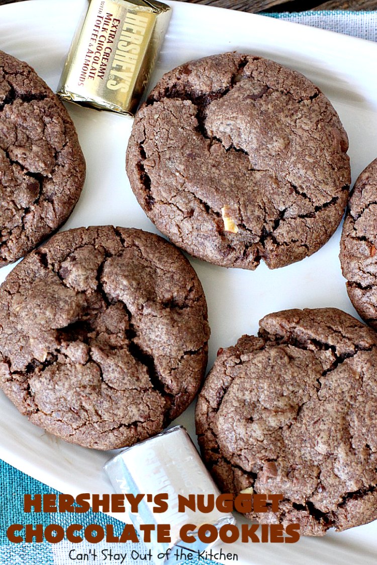 Hershey's Nugget Chocolate Cookies | Can't Stay Out of the Kitchen | these fantastic #chocolate #cookies have #HersheysNuggets added to the dough. Terrific way to use up #Halloween candy. #dessert