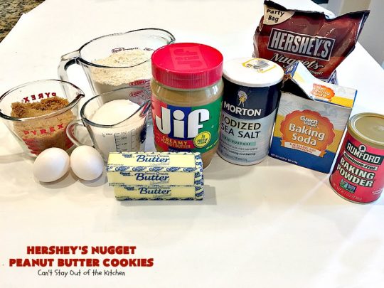 Hershey's Nugget Peanut Butter Cookies | Can't Stay Out of the Kitchen | favorite #peanutbutter #cookies with milk #chocolate #Hersheys Nuggets added! Amazing #dessert.