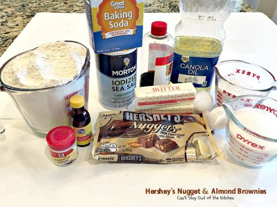 Hershey's Nugget and Almond Brownies | Can't Stay Out of the Kitchen | these decadent #brownies just dissolve in your mouth! #Hershey's candies make them a #chocolate lover's dream. #dessert