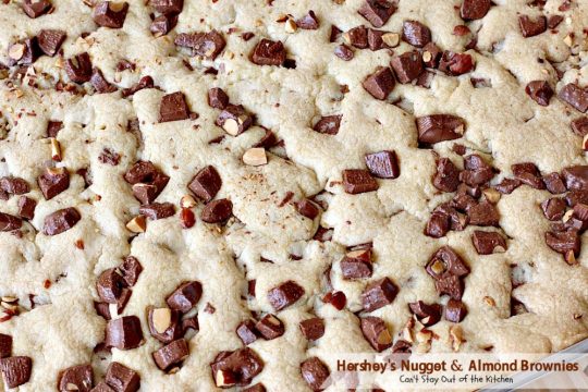 Hershey's Nugget and Almond Brownies | Can't Stay Out of the Kitchen | these decadent #brownies just dissolve in your mouth! #Hershey's candies make them a #chocolate lover's dream. #dessert