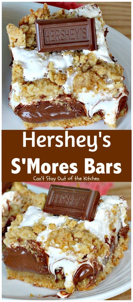Hershey's S'Mores Bars | Can't Stay Out of the Kitchen | these outrageous #brownies are one of the most sensational, decadent #desserts you'll ever eat! We gorge ourselves on these! #chocolate #marshmallowcreme #Hershey'schocolatebars