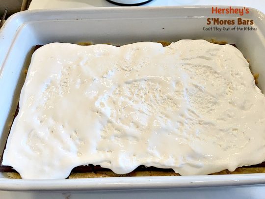 Hershey's S'Mores Bars | Can't Stay Out of the Kitchen | these outrageous #brownies are one of the most sensational, decadent #desserts you'll ever eat! We gorge ourselves on these! #chocolate #marshmallowcreme #Hershey'schocolatebars