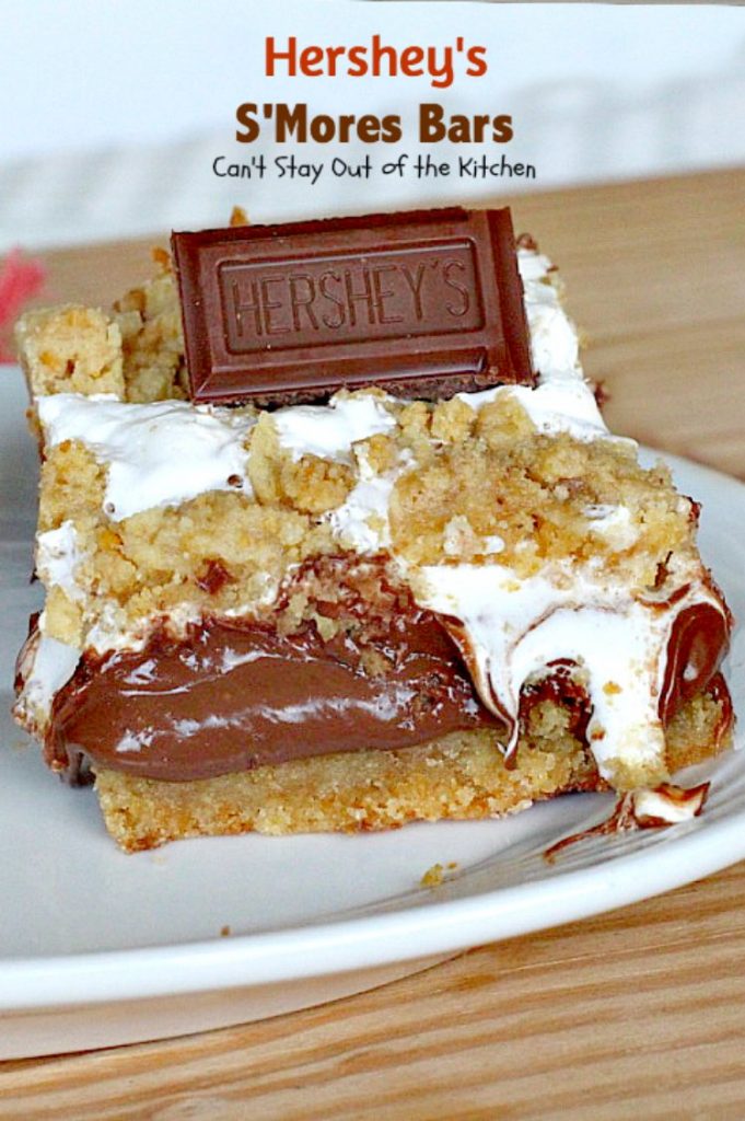 Hershey's S'Mores Bars | Can't Stay Out of the Kitchen | these outrageous #brownies are one of the most sensational, decadent #desserts you'll ever eat! We gorge ourselves on these! #chocolate #marshmallowcreme #Hershey'schocolatebars