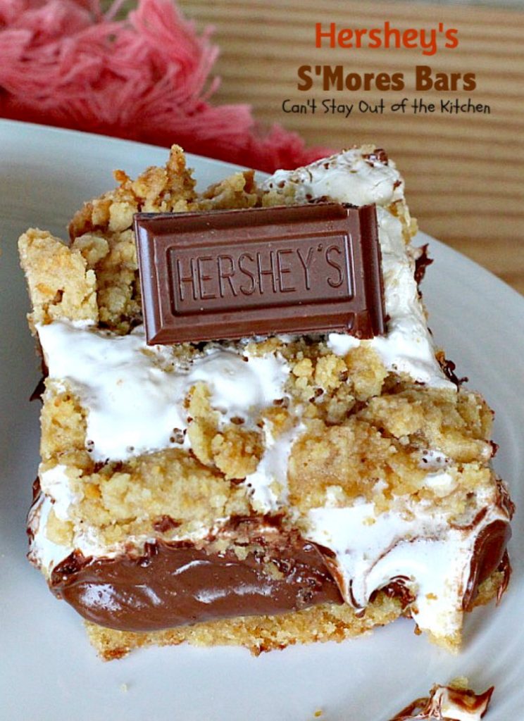 Hershey's S'Mores Bars | Can't Stay Out of the Kitchen | these outrageous #brownies are one of the most sensational, decadent #desserts you'll ever eat! We gorge ourselves on these! #chocolate #marshmallowcreme #Hershey'schocolatebars