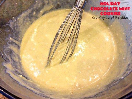 Holiday Chocolate Mint Cookies | Can't Stay Out of the Kitchen | these fantastic #cookies are loaded with #chocolate chips & #mint chips. This delectable #dessert is terrific for #holiday #baking & #Christmas #cookie exchanges. #ChristmasDessert #ChristmasCookieExchange #MintDessert #ChocolateDessert