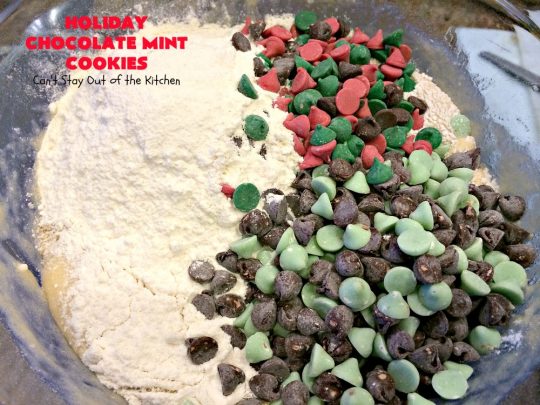 Holiday Chocolate Mint Cookies | Can't Stay Out of the Kitchen | these fantastic #cookies are loaded with #chocolate chips & #mint chips. This delectable #dessert is terrific for #holiday #baking & #Christmas #cookie exchanges. #ChristmasDessert #ChristmasCookieExchange #MintDessert #ChocolateDessert